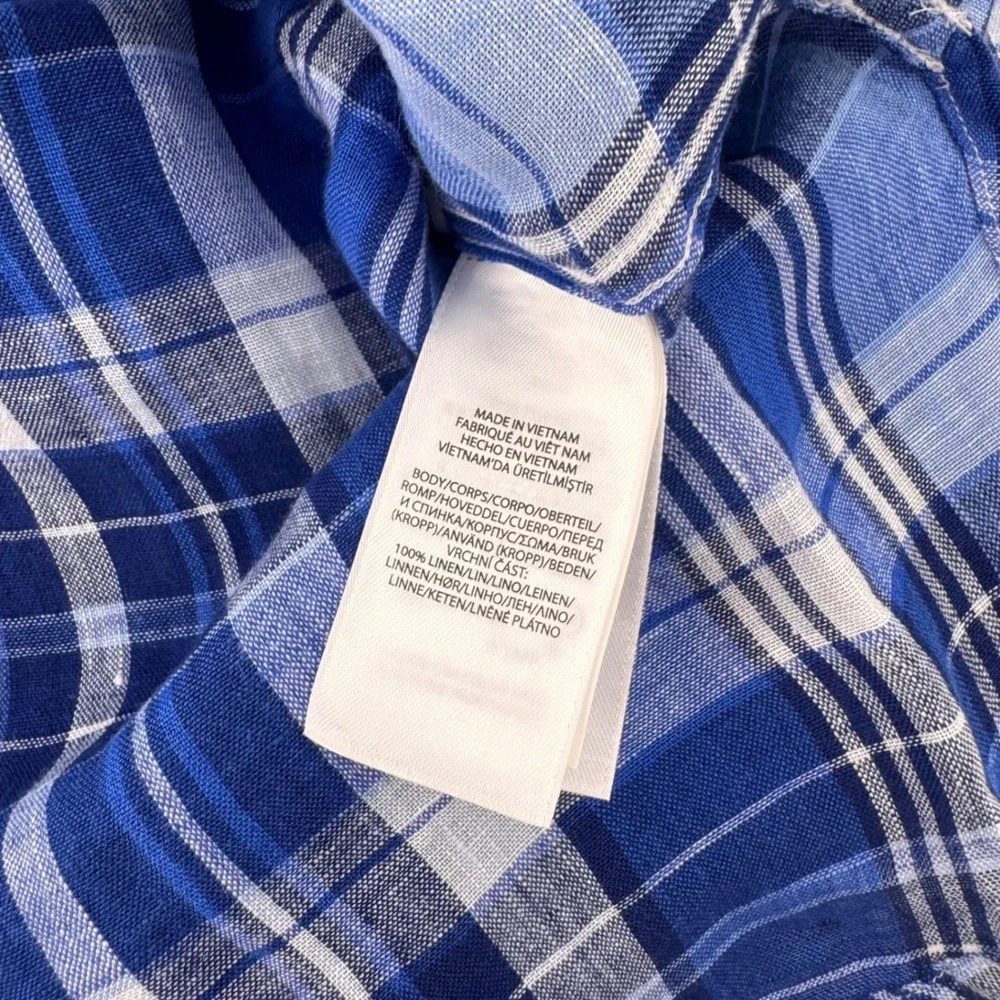 Polo Ralph Lauren Button Up Mens XL Blue Plaid Linen Short Sleeve Popover Shirt